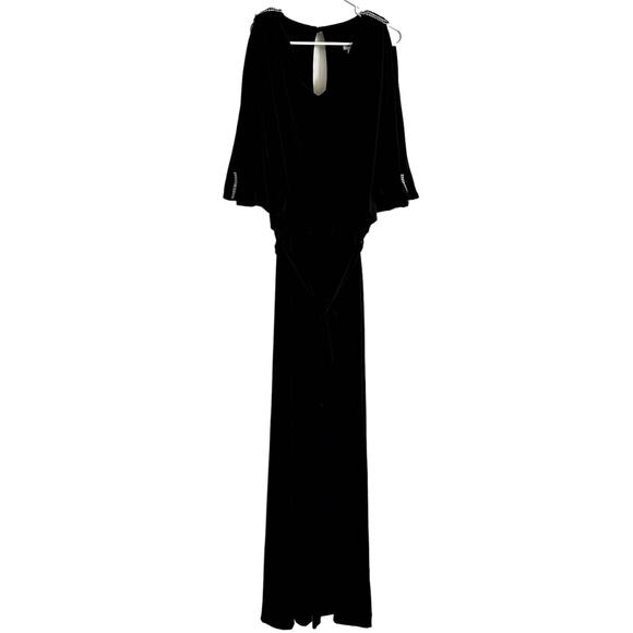 Cache Dolman Maxi Evening Dress Rhinestone Keyhole Back Button Polyester Black S - Picture 1 of 6